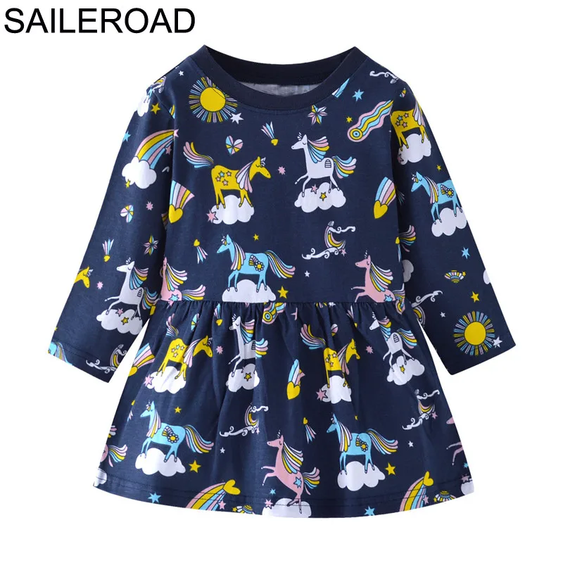 SAILEROAD Маленькие девочки с длинным рукавом платье Vestido Unicornio Infantil Осень детские платья для девочек Top Vestido Unicornio