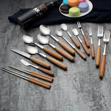 

15 Pcs Western Dinnerware Tableware Cutlery Knife Fork Sets Quality Solid Stainless Steel Polishing Dinner Set Ware Wood Handle