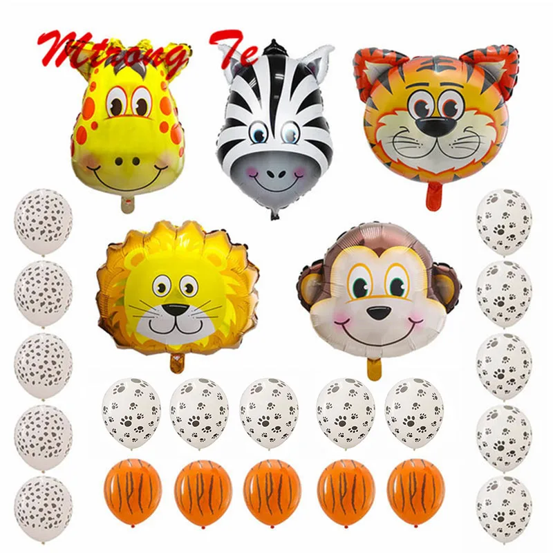 

25pcs Theme Jungle Safari Latex Balls Animals Head Foil Balloons Baby Gifts Birthday Party Decorations Monkey Tiger Lion Zebra
