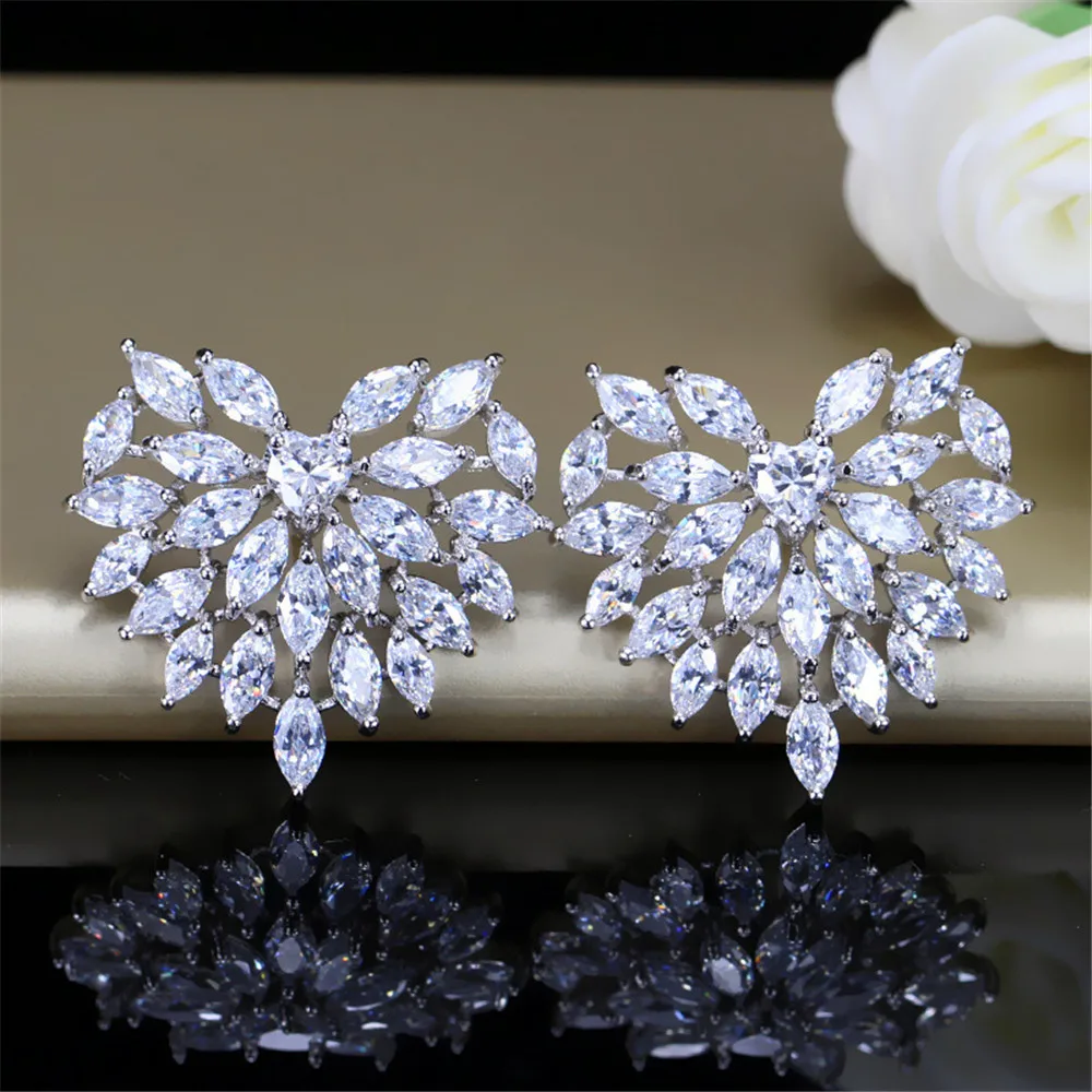 Fashion Big heart shape Silver color Stud earrings Crystals from