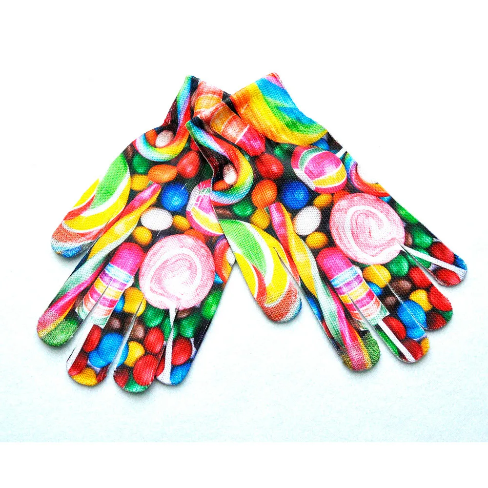 Женские перчатки с 3d цветным принтом, зимние теплые вязаные перчатки, милые перчатки для всех пальцев, тянущиеся женские рукавицы#10