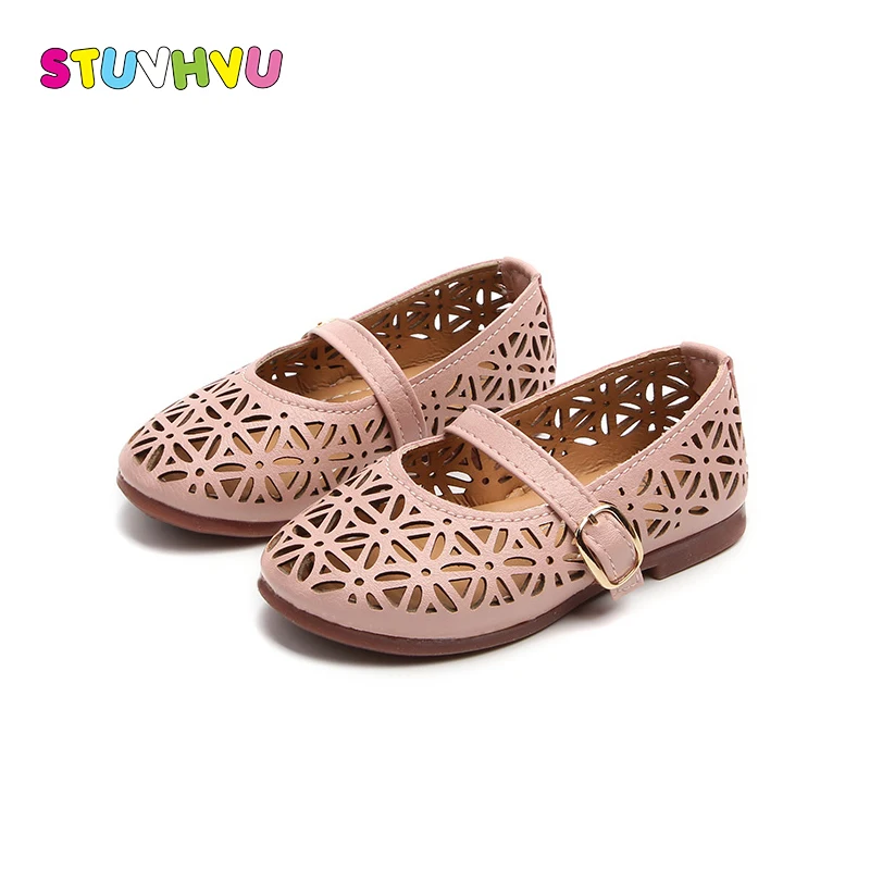 

Girls hollow baotou sandals pink girls dress shoes soft comfortable leather shoes for children summer kids casual shoes 21-30
