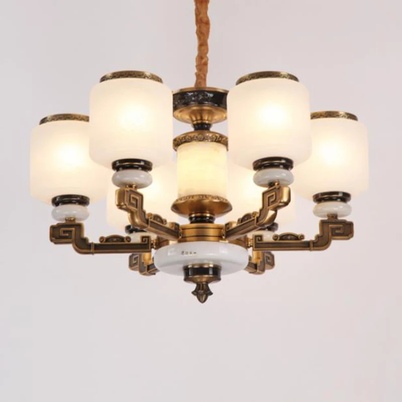 

New Chinese style zinc aolly LED Chandelier lighting fixture Minimalist jade drop light living room dinning room Chandelier lamp