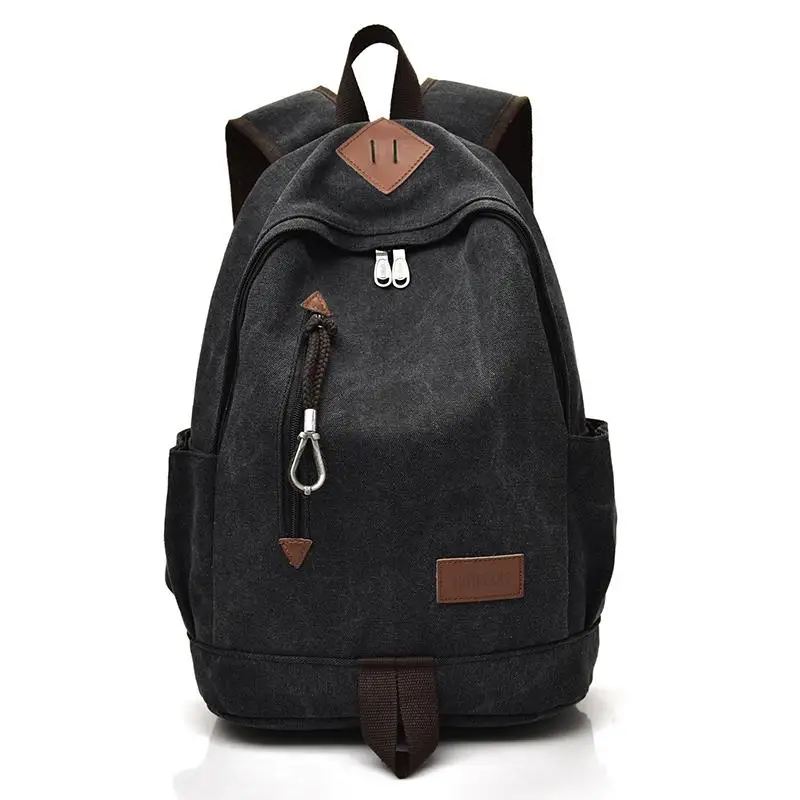 

Fashion men's backpack casual canvas backpack retro travel high school college student bag female computer High capacity black