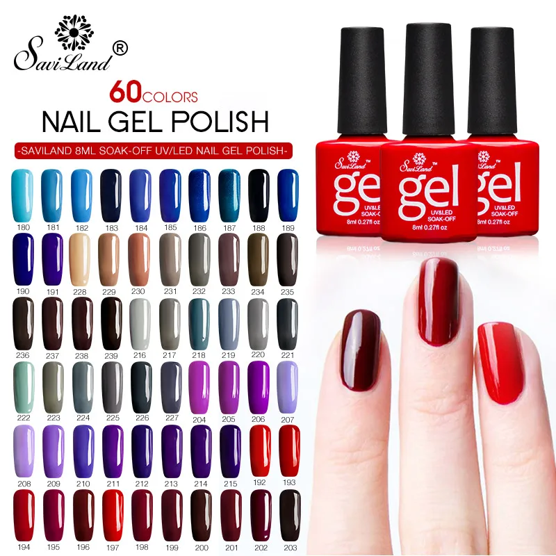 

Saviland 60 Colors RED UV Nail Gel Polish Series Color Glitter Nail Gel Varnish Color Nail Art Coffee Series Gel Lacquer