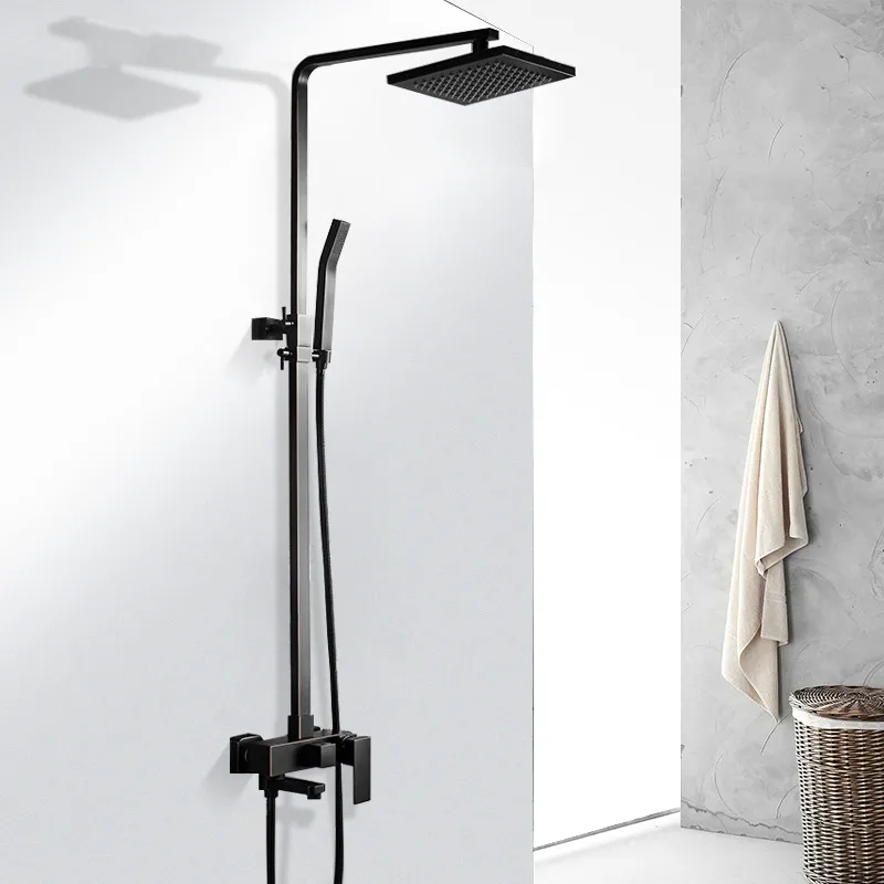 High Preesure Black Shower Set Stainless Steel Wall Mounted With 8 Inch