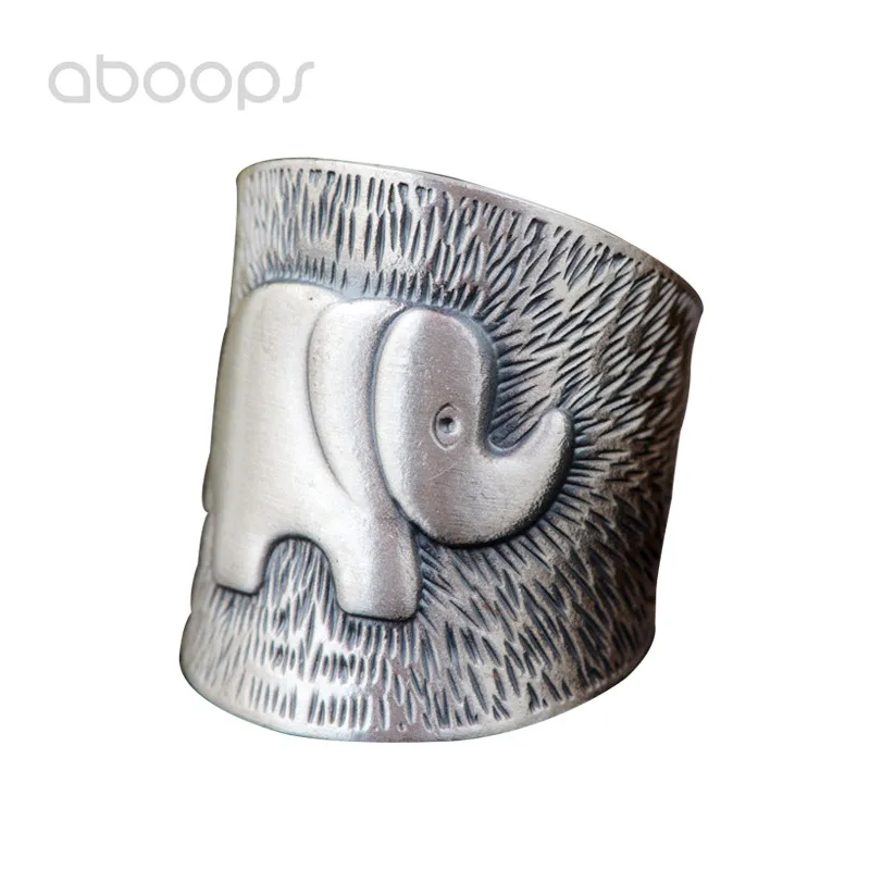 

Vintage Solid 990 Sterling Silver Embossed Elephant Open Ring for Women Girls Adjustable Free Shipping