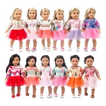 Одежда для кукол, подходит для малышей, 18 дюймов, 40-43 см, Тюлевое платье с единорогом, Сетчатое платье для девочек, поколение «Моя жизнь», цветочный принт, платья для кукол с длинными рукавами
