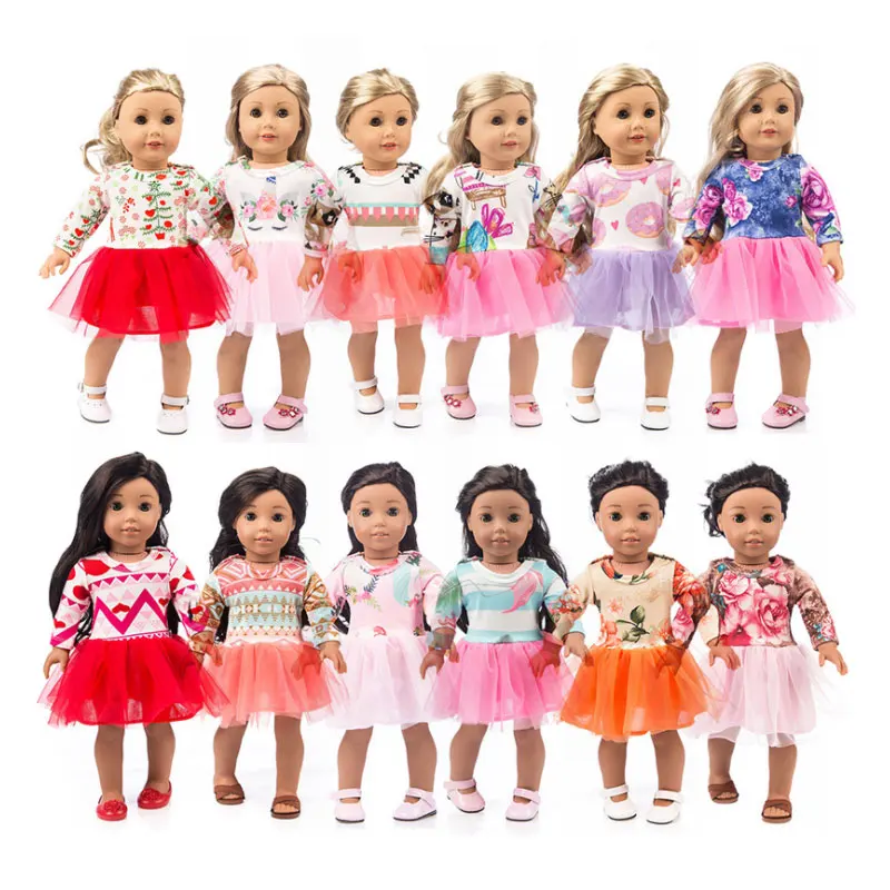 

Doll Clothes Baby Fit 18 inch 40-43cm Unicorn Tulle Dress Mesh Girl Generation My Life Floral Print Long Sleeve Dolls Dresses