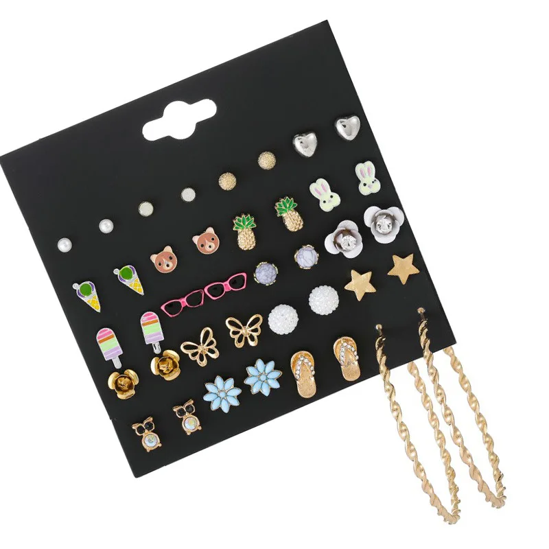 

Fashion Jewelry Concise 20Pcs/set Ice-cream Animal Pineapple Earrings Set For Women Good Gift