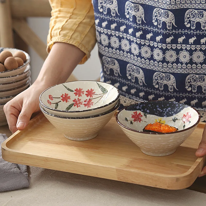 2 шт., японская керамическая миска, Салатница, миска для лапши, фарфоровая миска для рисового супа, ручная роспись, контейнер для фруктов, керамическая посуда