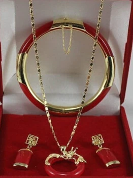 

Beautiful Jade Circle dragon Pendant Necklace Earring Bracelet Set