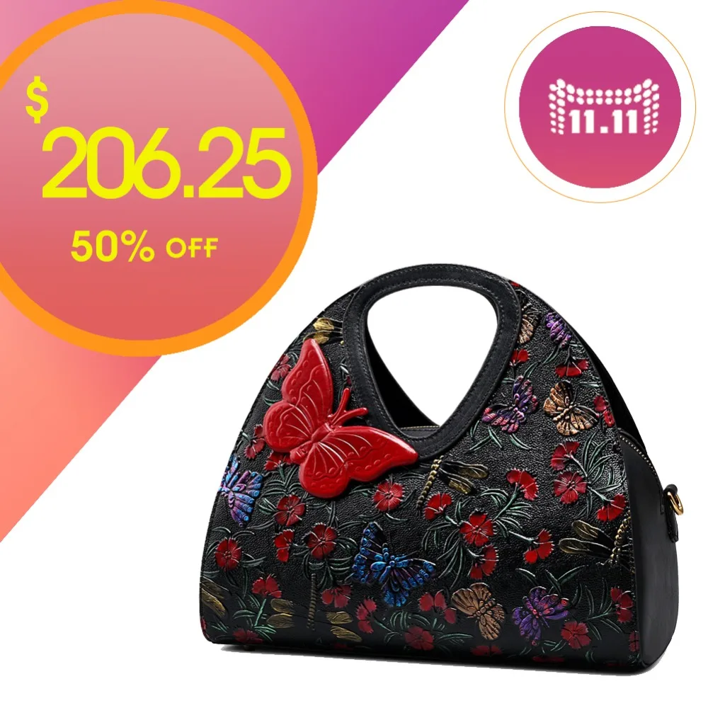 

QISU Women's hand painted handbags Floral butterfly tote bag with shoulder strap
