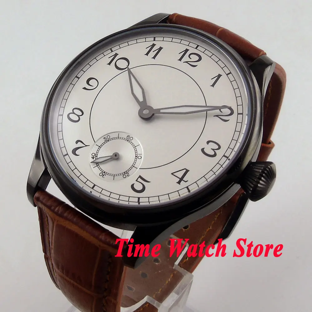 

Parnis 44mm white sterile dial luminous Arabic numbers PVD case hand winding 6498 men's watch 288