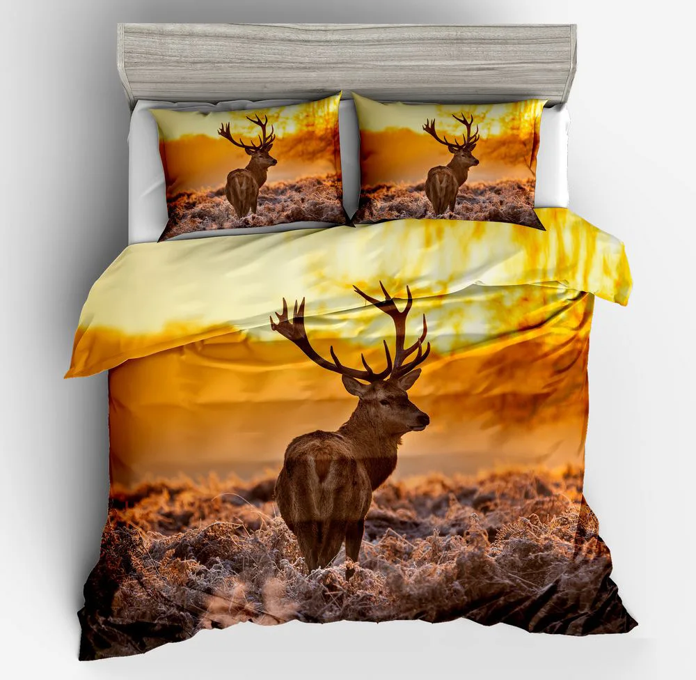 

3D Animal Pattern Deer Digital Printed Duvet Cover Pillowcase Set Single Double Bed Twin Queen King Size 2/3Pcs Bedding Sets