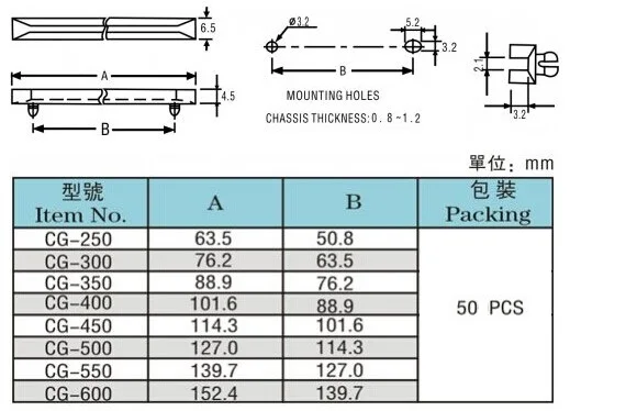 50pcs/lot PCB Boards guide groov channel Slot track Snap-In Support rail enclosure pc spacer board fixing CG250-600