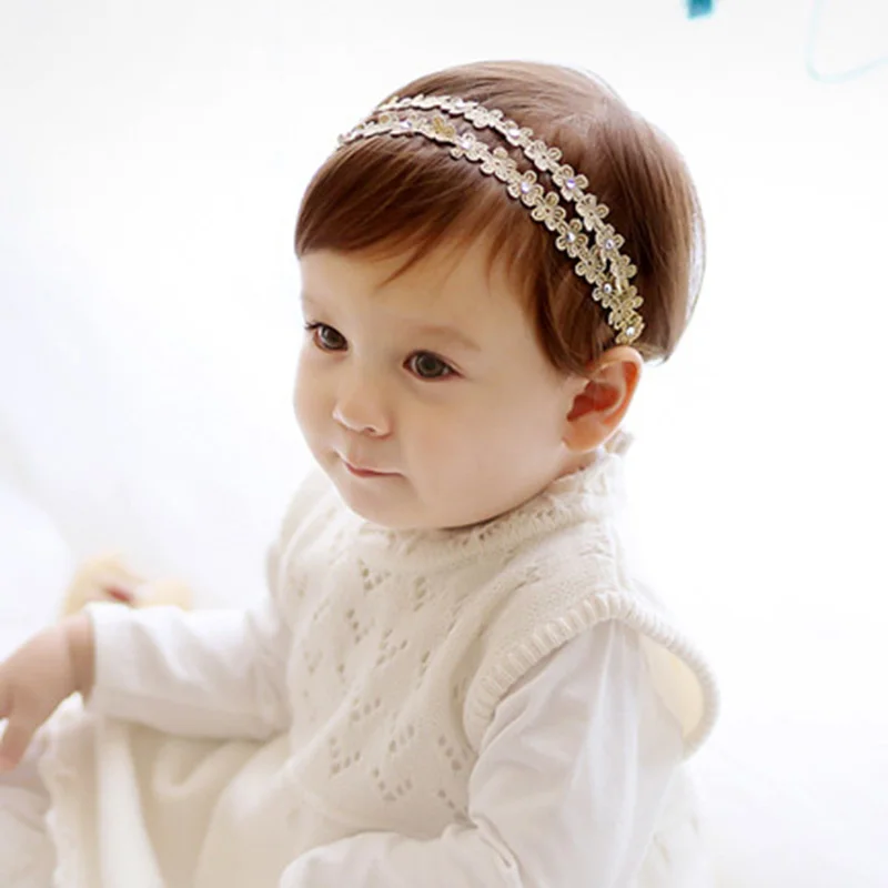 Кружевной цветок корона ободки для девочек новорожденный подарок головная повязка для девочек Haarband детские украшения для волос лента для волос - Цвет: style4 gold