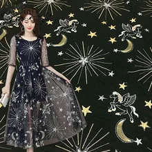 FFLACELL 1 метр необычная африканская французская Сетка кружевная ткань с блестящей звездой вышивка чистая кружевная ткань с рисунком звезды