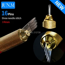 Frete Grátis pcs 3 50 linhas Linha 16Pin Agulha Permanente Maquiagem Sobrancelha Caneta Agulha Lâminas Para Microblading Bordado Manual de