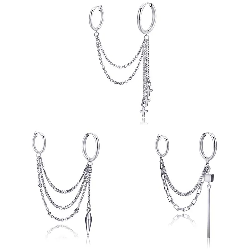 Модные корейские сережки-шпильки KPOP из нержавеющей стали с кисточкой подвеска в форме Креста для женщин и мужчин ювелирные изделия для ушей 2 шт