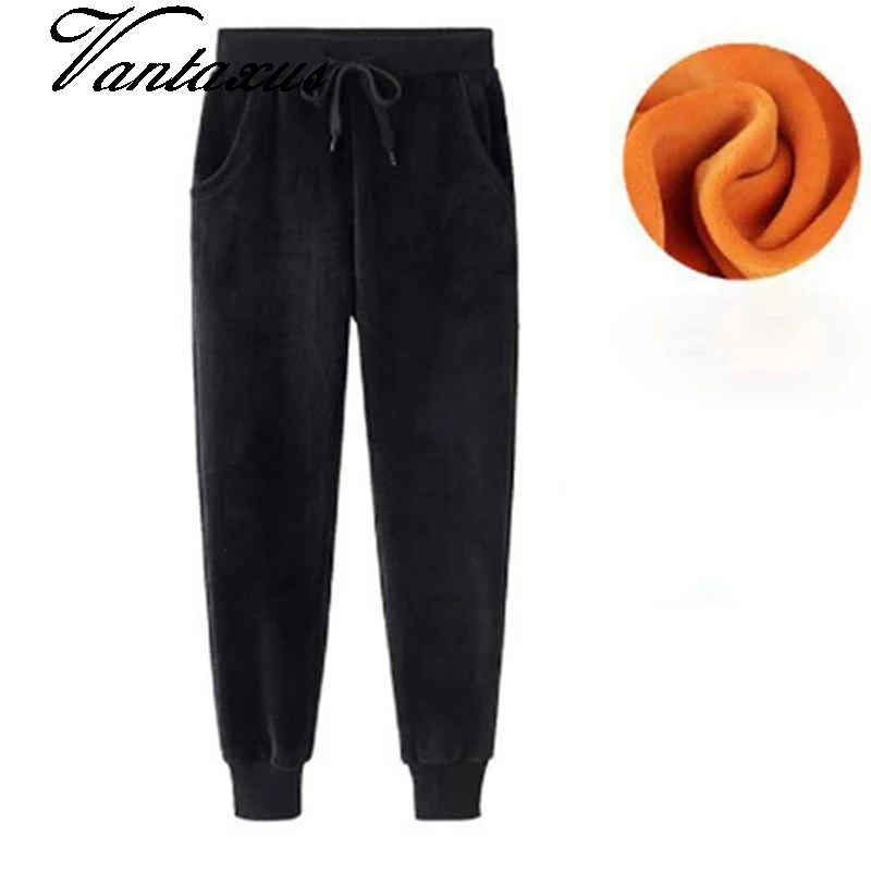 

women large size 2XL autumn winter warm harem leggings home casual solid black gray loose wide leg fleece pants thick velvet