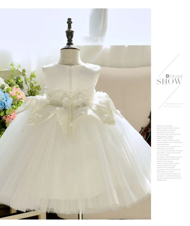 Для детей от 1 до 10 лет White Appliques/Для девочек в цветочек, платья для свадьбы вечернее платье с бисером детское нарядное платье для детей подарок на день рождения, платья
