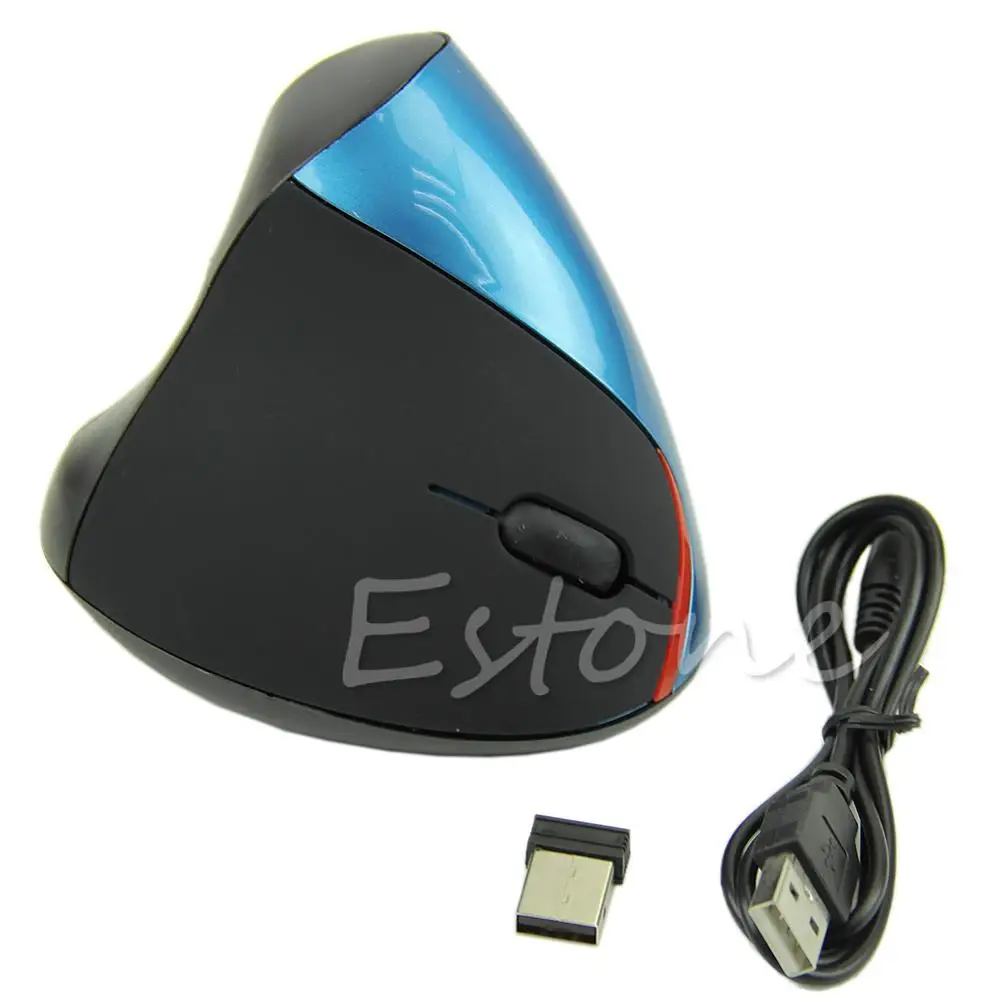Эргономичный дизайн 1600 dpi Беспроводная USB Вертикальная оптическая мышь для компьютера ПК - Цвет: Синий