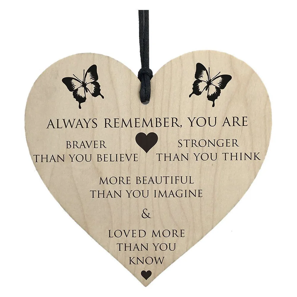 

2018 2 PCS You Are Braver Stronger Smarter & Beautiful Wooden Hanging Heart Ornament Friends Festival Party Supplies D30 Jan25