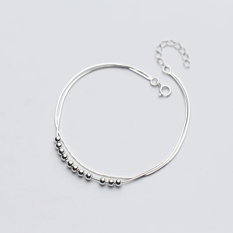 

2018 new S925 silver bohemian beads simple sweet round ball snake chain for girl foot jewelry beach wedding leg bracelet anklet