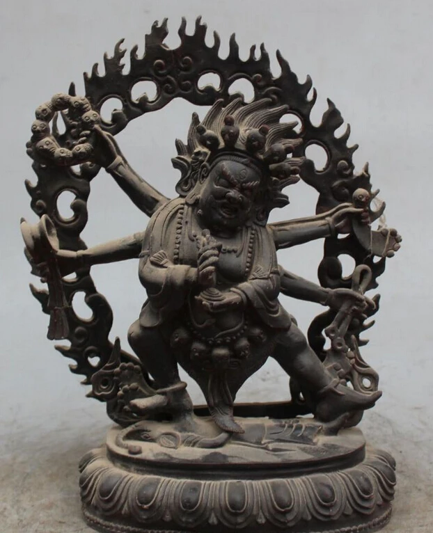 

JP S1058 12" Old Tibet Buddhism Temple Bronze Stand 6 Arms Mahakala Buddha Ganesha Statue Discount 35%