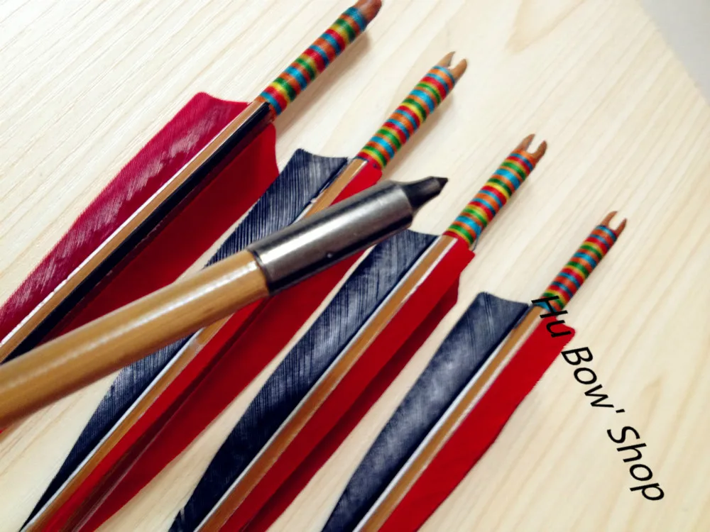 12 pieces archery hunting Bamboo arrows with 2 red 1 black turkey