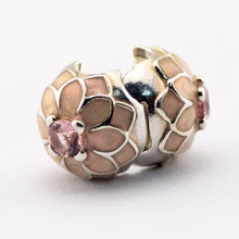 Подходит Pandora шармы браслеты цветущие Dahlia клип бусины с кремовой эмалью стерлингового серебра 925 пробы ювелирные изделия