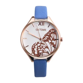 

Hot! 2017 Newly Designed Relogio Feminino Clock Butterfly Pattern Leather Band Analog Quartz Vogue Wrist Watches Y797*
