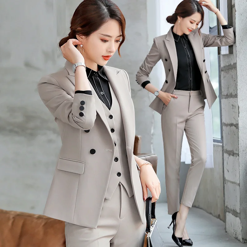 

women's Work Pant Suits OL 2 Piece Sets solid color casual blazer Jacket trousers two-piece female temperament Pant suits