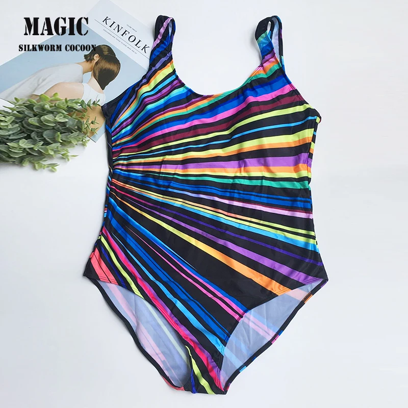 

5XL large size Women Curve Color Stripe Printing African Push-Up Bikini Jumpsuit one piece swimsuit women plus size swimwear
