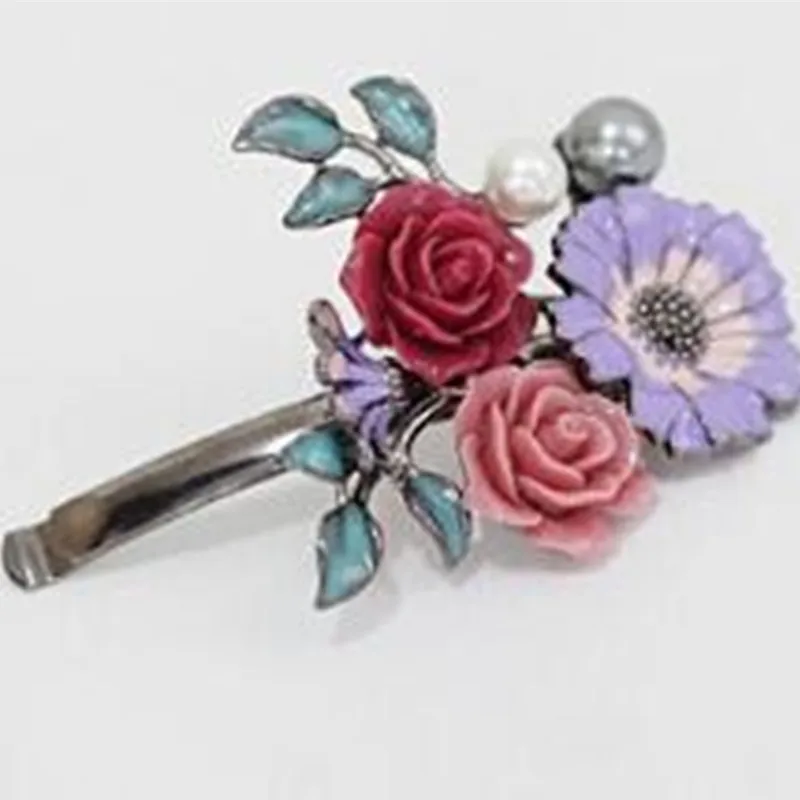 

South Korean hair accessories retro bohemian fringe Rose imitation pearl hairpin flower hair clip wholesale
