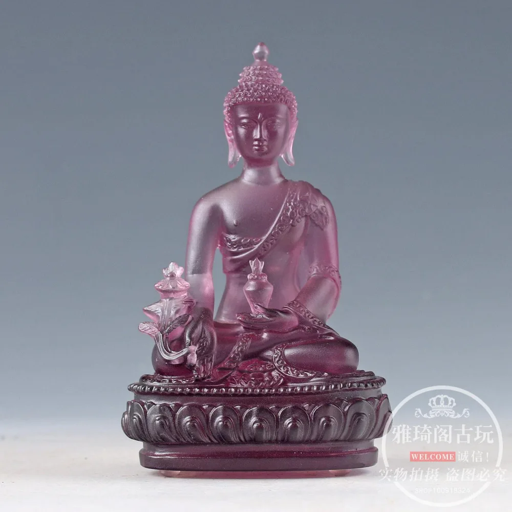 Tibetan Buddhism Violet glass Buddha Glaze Glass Buddha statuein