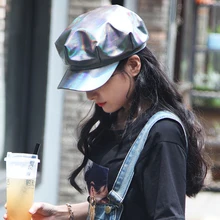 HT2555 береты женские из искусственной кожи восьмиугольная кепка газетчика дамы Весна Осень берет художника шляпа женщина моряк, капитан Кепка