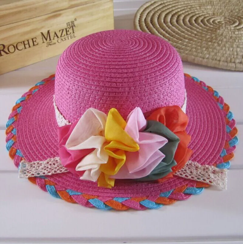 Модная детская шляпа для защиты от солнца летняя цветная Цветочная соломенная шляпа Кепка окружность 51-52 см