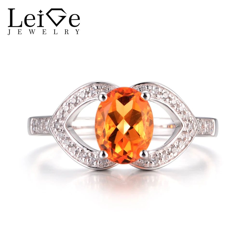 LeiGe Jewelry Unique Wedding Rings Natural Citrine Rings Oval Cut