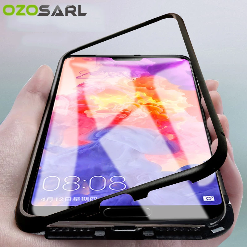

OZOSARL for Huawei P20 Case Full Cover Magnetic Adsorption P20 Lite Nova 3e Tempered Glass Magnetic Case for Huawei P20 Pro Case