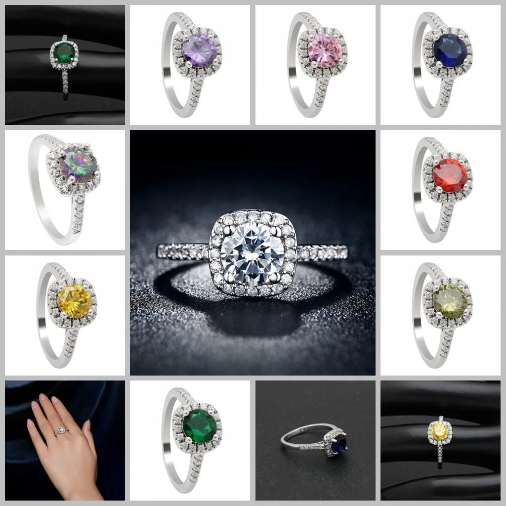 Обручальное кольцо для женщин, обручальные кольца, белое золото, 925 пробы, серебро, обручальное кольцо, фиолетовый, розовый камень, квадратный Cz ювелирное изделие