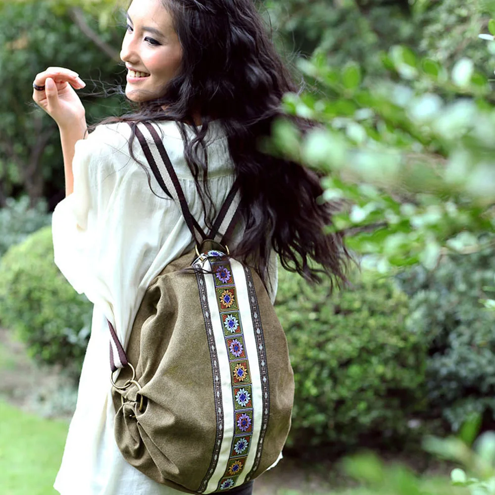 Этнические холщовые рюкзаки для женщин с вышивкой в стиле пэчворк, винтажная сумка на шнурке, сумка для путешествий в стиле бохо, сумка на плечо, Mochila Sac A Dos
