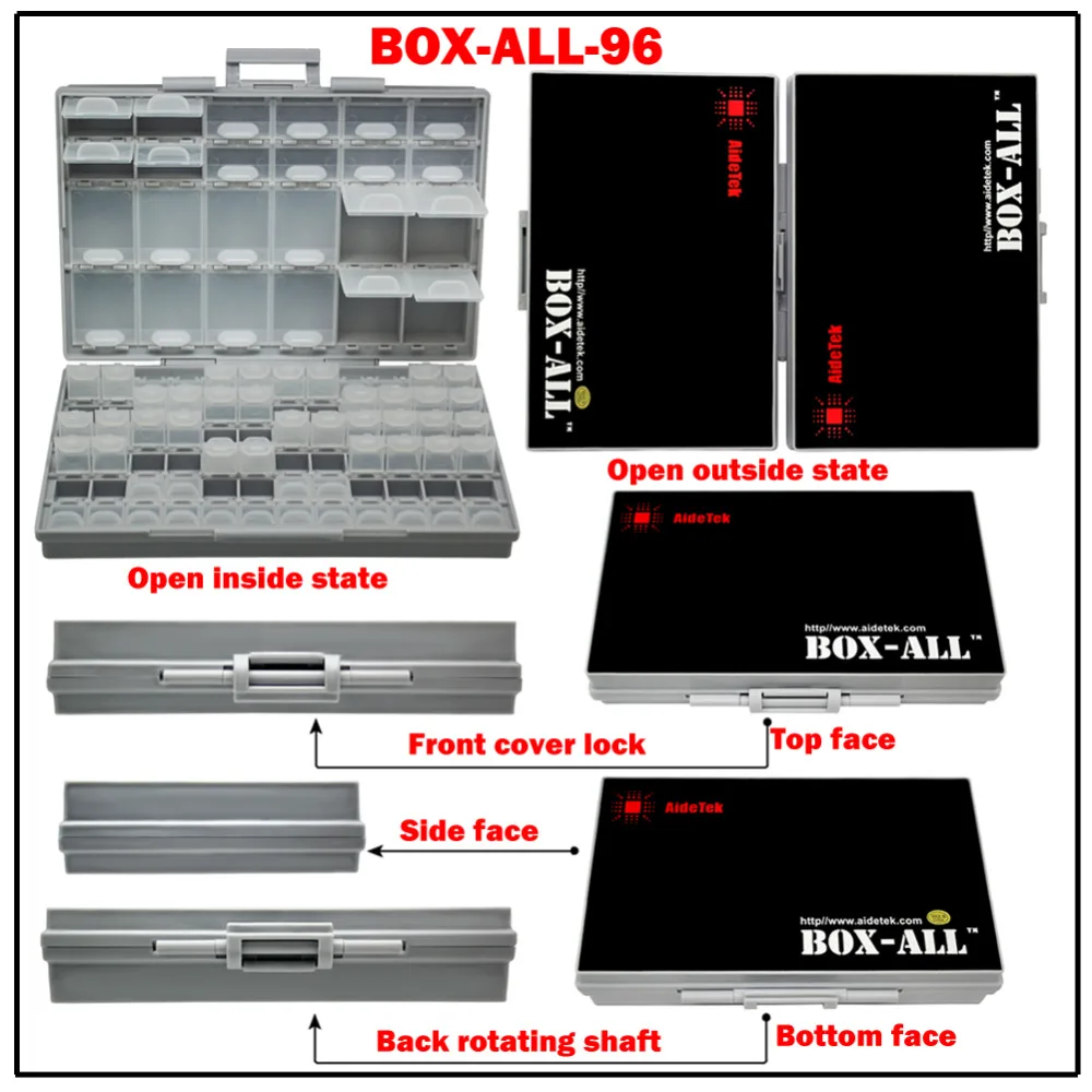 Aidetek BOX-ALL-96 Compartments Empty SMT resistor capacitors Electronics  Cases Organizers storage box