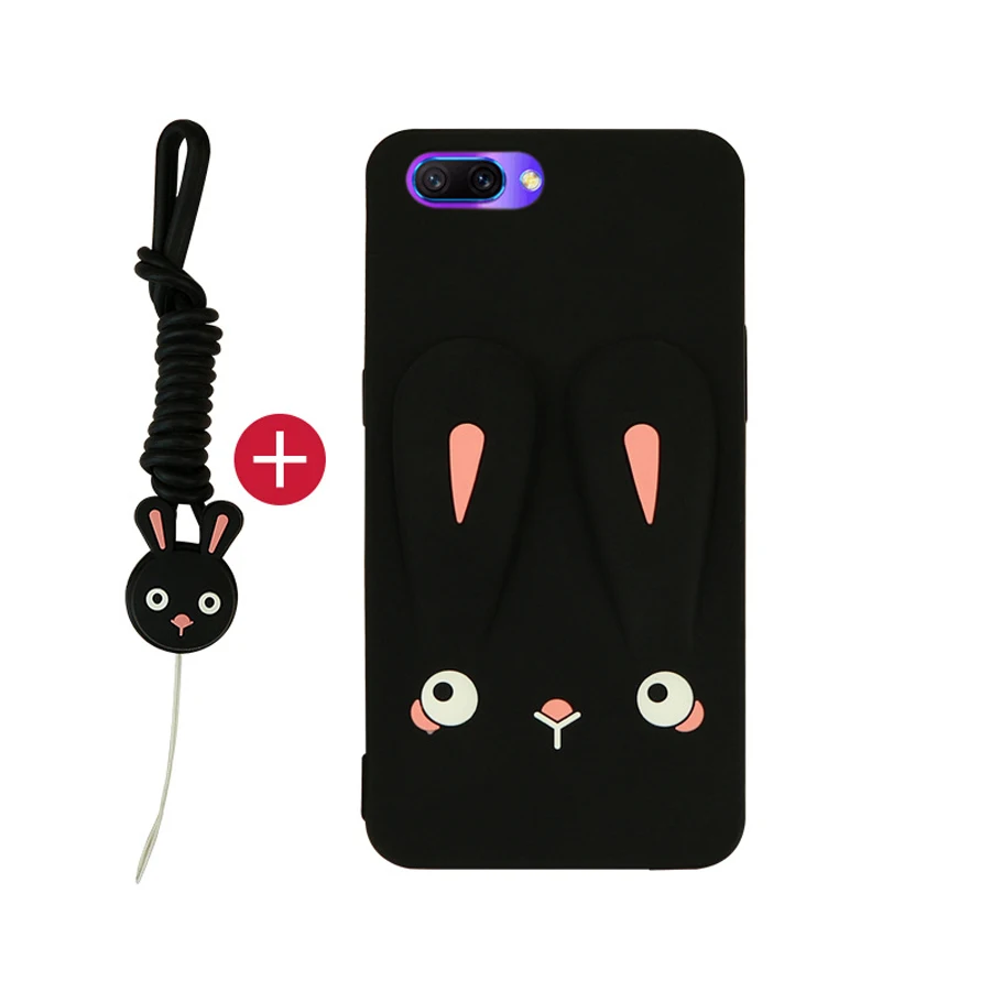 

For Huawei honor 9 honor 8 honor 10 case cute cartoon 3d rabbit with strap soft silicone Phone Cover For Huawei P10 Plus Capa
