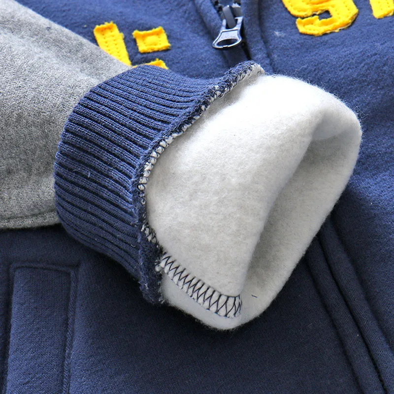 Autumn Winter Active 2-7 8 Years Children Full Sleeve V-Neck Sports Outwear Coats Kids Baby Boy Baseball Plus Velet Jacket
