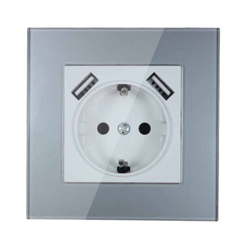 

2019 new design USB Wall Socket silver color acrylic patch frame Free shipping Double USB Port 5V 2A Usb KD-01