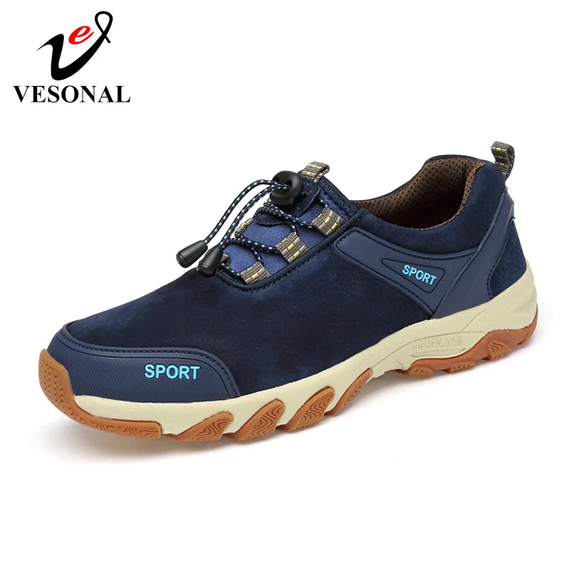 

VESONAL Brand 2019 Spring Genuine Leather Pig Skin Walking Sneakers For Men Shoes Out door Breathable Hiking Male Footwear