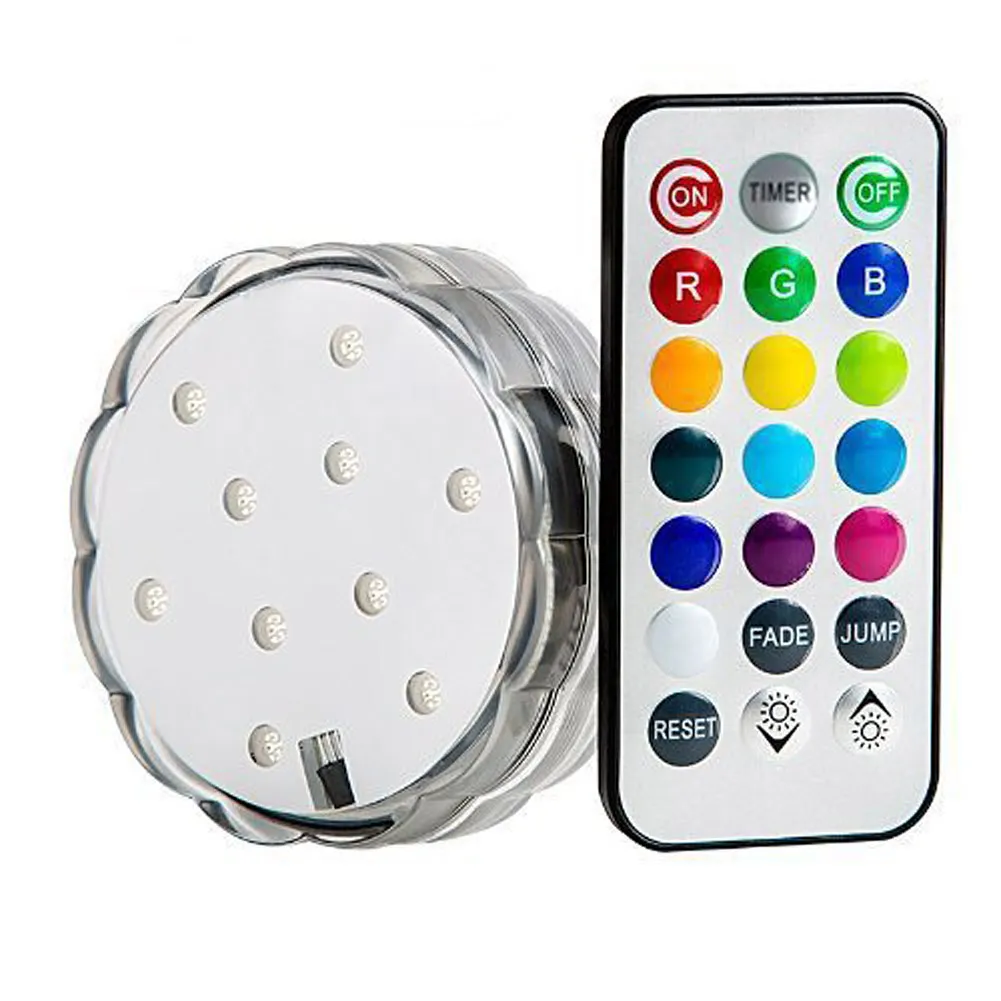 10-СВЕТОДИОДНЫЙ многоцветный Водонепроницаемый RGB светодиодный погружной светодиодный светильник с управлением Romote идеально подходит для светильник