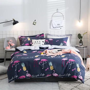 

4Pieces Flamingos printing Queen king size Bedding set 100% cotton Bedsheet set Duvet cover Pillowcase